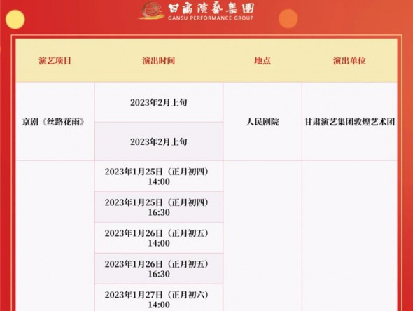 2022年12月31日—2023年2月5日 | 甘肅演藝集團2023年新春演出季重磅來襲！